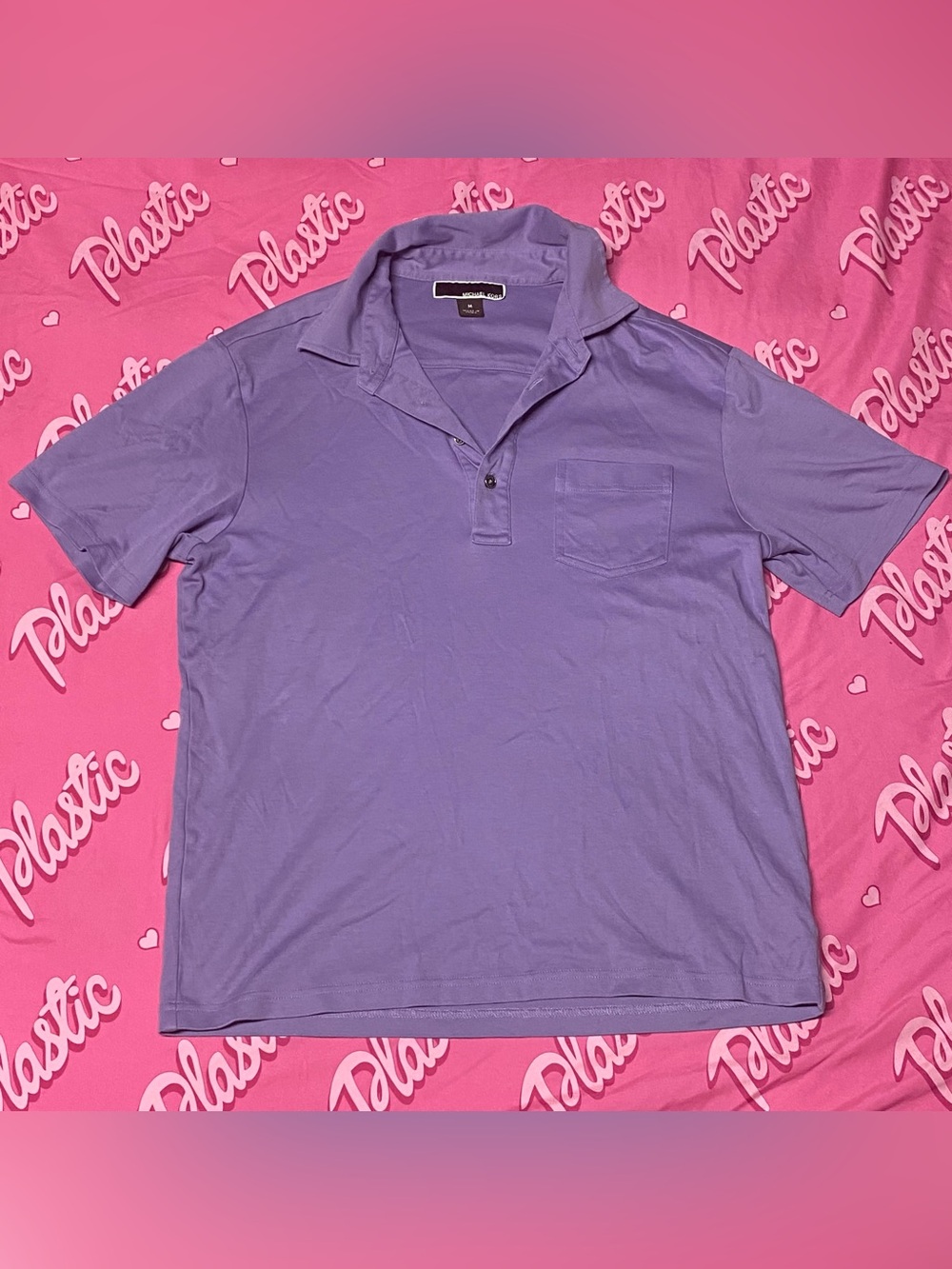 NWOT Mens Michael Kors Short Sleeve Polo Collared Shirt Lavender Purple Top